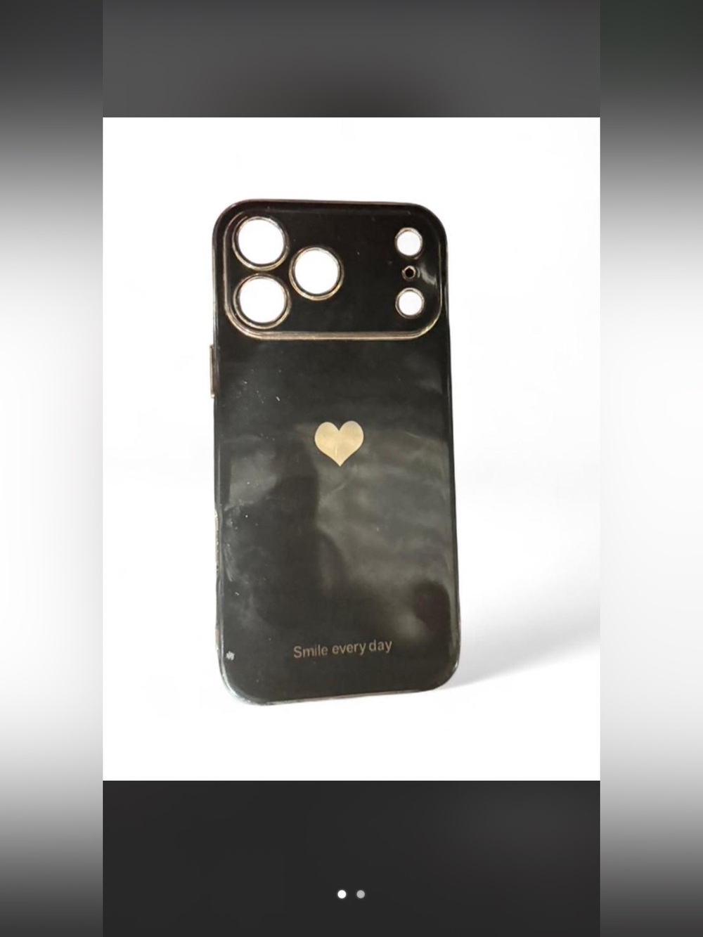 Black Glossy Phone Case with Gold Heart